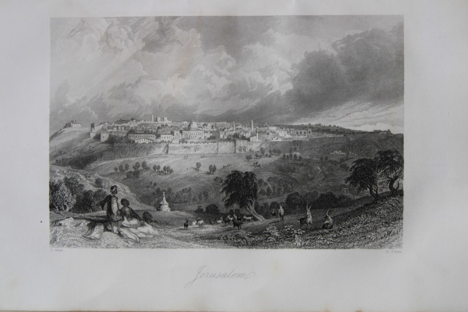 Thomas Allom - Jerusalem, Ottoman Empire engraving 1855.: This engraving is from Histoire de l'Empire Ottoman depuis anciens jusqu’a nos jours (History of the Ottoman Empire from ancient times to the present day) by Theophile Lavallee. Published Thomas All