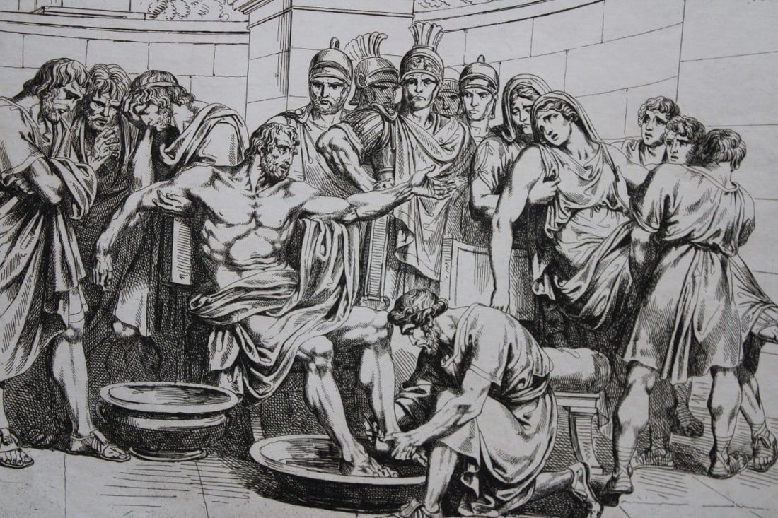 B Pinelli - Folio etching of death of Seneca from Istoria Romano 1821: This etching is from Istoria Romana (Roman History) by Bartolomeo Pinelli. Published by Presso Vincenzo Poggioli, Rome 1821.The plate is entitled Morte di Seneca ed ultimo addio a sua moglie Paolina (