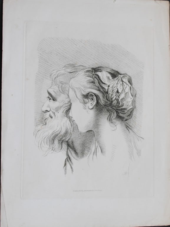 F Bartolozzi and GB Cipriani - Original engraving 1796: This etching with stipple is from Rudiments of Drawing, published in London 1796.The illustrations were drawn by Giovanni Battista Cipriani and engraved by Francesco Bartolozzi, executed with his char