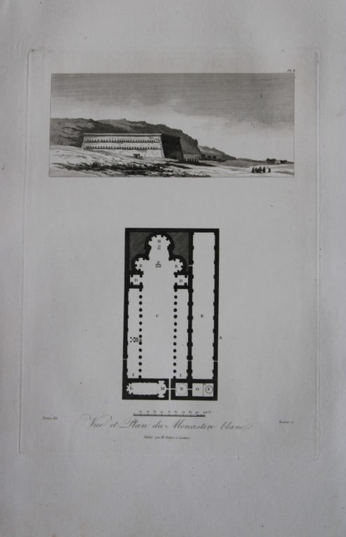 Vue et Plan du Monastere blanc by Vivant Denon 1807: This is plate 10 from the Voyage dans la Basse et la Haute-Egypte pendant les campagnes du General Bonaparte by Dominique Vivant Denon. Published by Samuel Bagster, London 1807.The first member of the