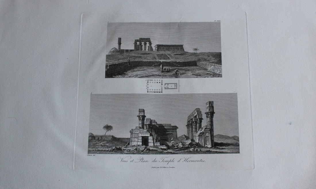 Plan du Temple d'Hermontis by Denon 1807: This is plate 29 from the Voyage dans la Basse et la Haute-Egypte pendant les campagnes du General Bonaparte by Dominique Vivant Denon. Published by Samuel Bagster, London 1807.The first member of the