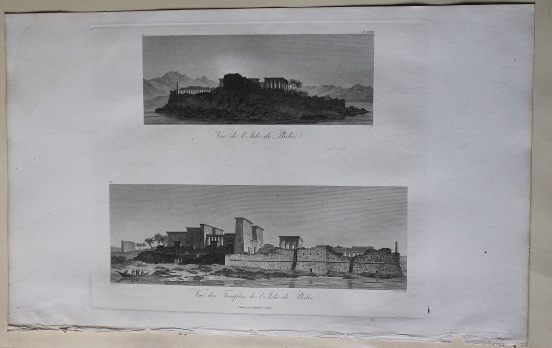 Vues des Temples de Philee by Vivant Denon 1807: This is plate 39 from the Voyage dans la Basse et la Haute-Egypte pendant les campagnes du General Bonaparte by Dominique Vivant Denon. Published by Samuel Bagster, London 1807.The full details of the