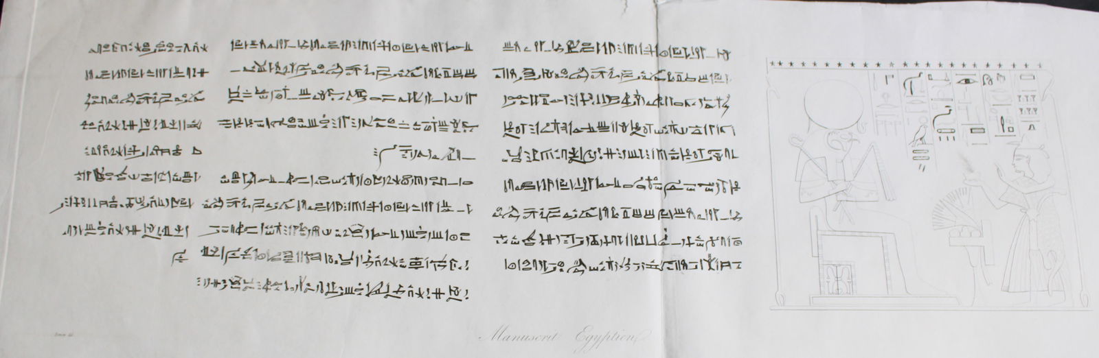 Manuscrit Egyptien by Vivant Denon 1807: This plate is from the Voyage dans la Basse et la Haute-Egypte pendant les campagnes du General Bonaparte by Dominique Vivant Denon. Published by Samuel Bagster, London 1807.The first member of the Fr