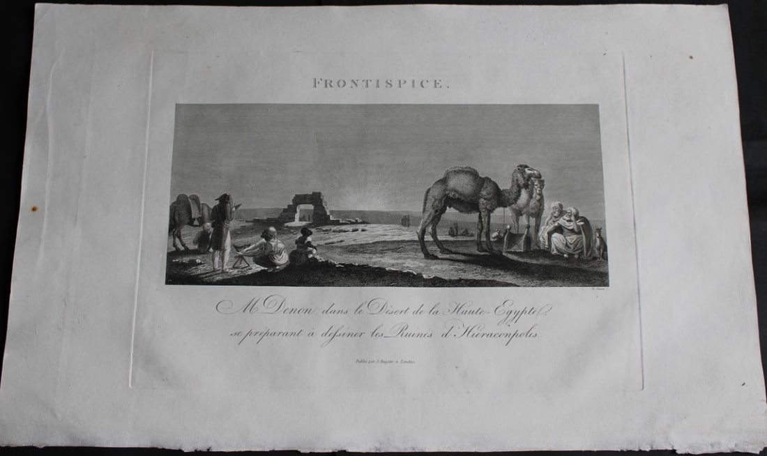 Ruines d'Hieraconpolis by Vivant Denon 1807: This is the Frontispice from the Voyage dans la Basse et la Haute-Egypte pendant les campagnes du General Bonaparte by Dominique Vivant Denon. Published by Samuel Bagster, London 1807.The first member