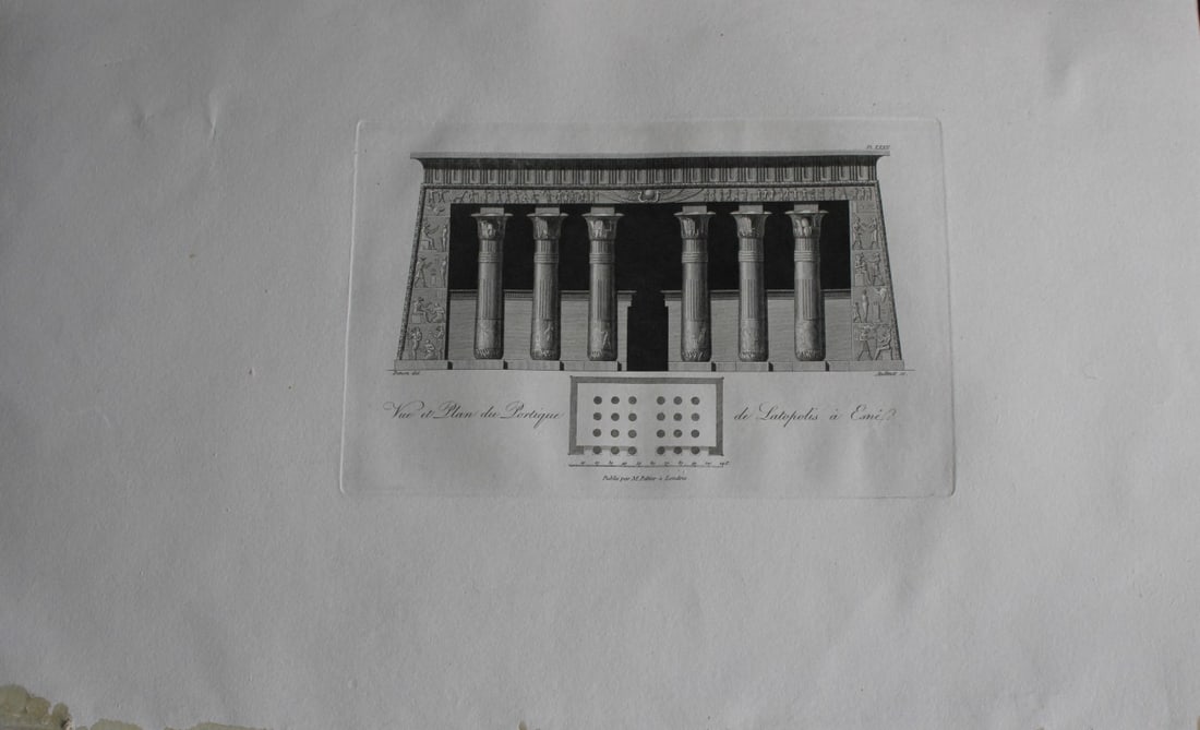 Latopolis a Esne by Vivant Denon 1807: This is plate 32 from the Voyage dans la Basse et la Haute-Egypte pendant les campagnes du General Bonaparte by Dominique Vivant Denon. Published by Samuel Bagster, London 1807.The first member of the