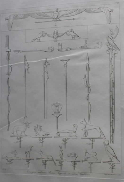 Enseignes militaires B?ton Augural by Vivant Denon 1807: This is plate 56 from the Voyage dans la Basse et la Haute-Egypte pendant les campagnes du General Bonaparte by Dominique Vivant Denon. Published by Samuel Bagster, London 1807.The first member of the