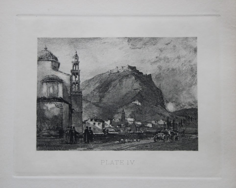 John Fulleylove 1897 - Etching of Argos and the Larissa: This superb etching is from Pictures of Classic Greek Landscapes and Architecture by John Fulleylove RI. Published by JM Dent & Co, London 1897.John Fulleylove (1845-1908) was an English landscape art