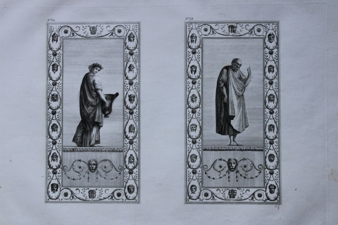 Nicolas Ponce - Original engraving of Roman frescoes by Mlle. De Gai 1805 (1 of 3)