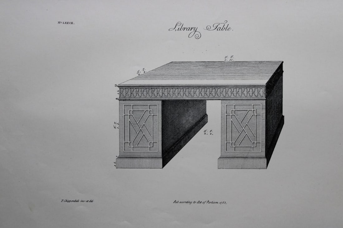 Thomas Chippendale - 2 engravings of tables 1762: These copperplate engravings are from the third edition of The Gentleman and Cabinet-Maker's Director: being a large collection of the most elegant and useful designs of household furniture, in the mo