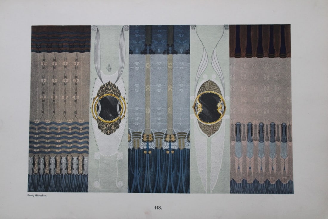 Christian Stoll - Jugenstil design lithograph after Georg Gorschen 1906: This original lithograph is from Ornamentik der Gegenwart Serie IV or Contemporary Ornamentation Series IV, published by Christian Stoll. Plauen, Germany 1906. The work was lithographed by CG Roder Gm