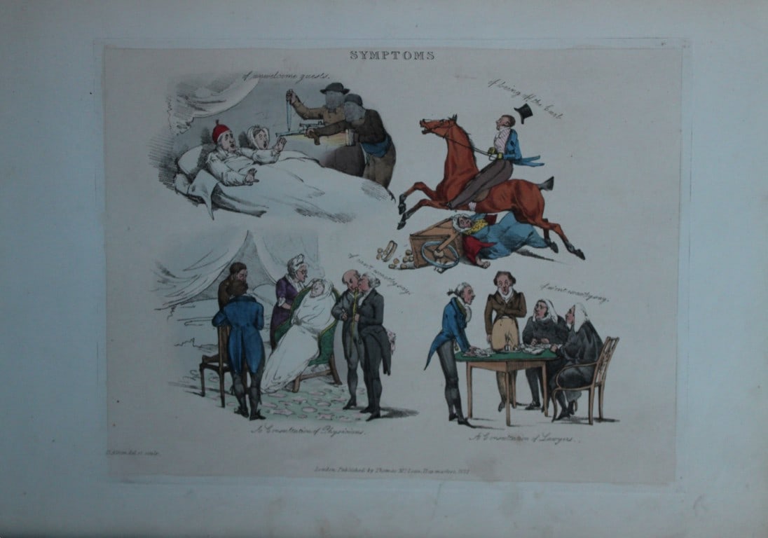 Henry Alken - Etching from Symptoms of being amused 1822: Original hand coloured soft ground etching from Symptoms Of Being Amused by Henry Aklen, published by Thomas McLean, London 1822. Henry Alken was born in London in 1784 into a family which became cele