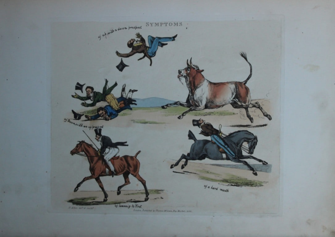 Henry Alken - Etching from Symptoms of being amused 1822: Original hand coloured soft ground etching from Symptoms Of Being Amused by Henry Aklen, published by Thomas McLean, London 1822. Henry Alken was born in London in 1784 into a family which became cele