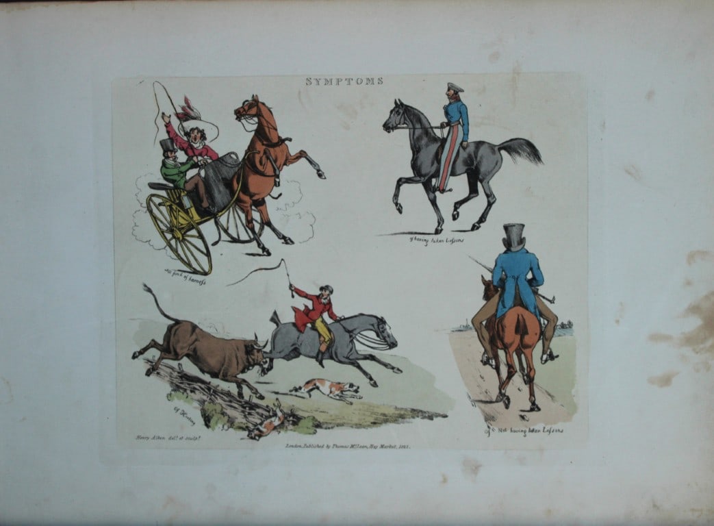 Henry Alken - Etching from Symptoms of being amused 1822: Original hand coloured soft ground etching from Symptoms Of Being Amused by Henry Aklen, published by Thomas McLean, London 1822. Henry Alken was born in London in 1784 into a family which became cele