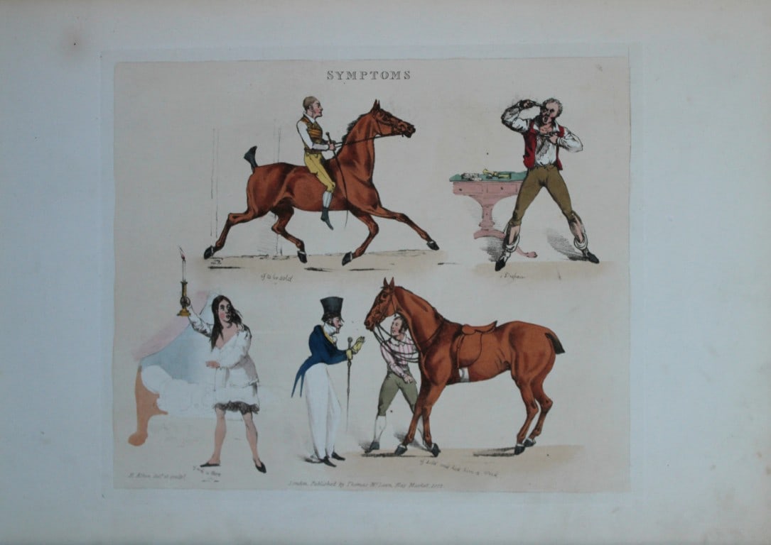 Henry Alken - Etching from Symptoms of being amused 1822: Original hand coloured soft ground etching from Symptoms Of Being Amused by Henry Aklen, published by Thomas McLean, London 1822. Henry Alken was born in London in 1784 into a family which became cele