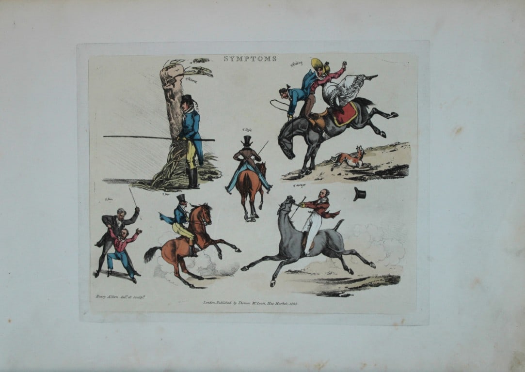 Henry Alken - Etching from Symptoms of being amused 1822: Original hand coloured soft ground etching from Symptoms Of Being Amused by Henry Aklen, published by Thomas McLean, London 1822. Henry Alken was born in London in 1784 into a family which became cele
