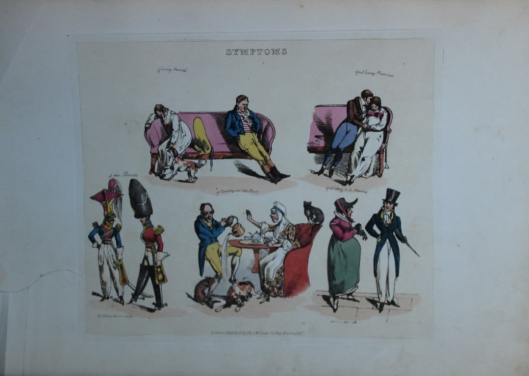 Henry Alken - Etching from Symptoms of being amused 1822: Original hand coloured soft ground etching from Symptoms Of Being Amused by Henry Aklen, published by Thomas McLean, London 1822. Henry Alken was born in London in 1784 into a family which became cele