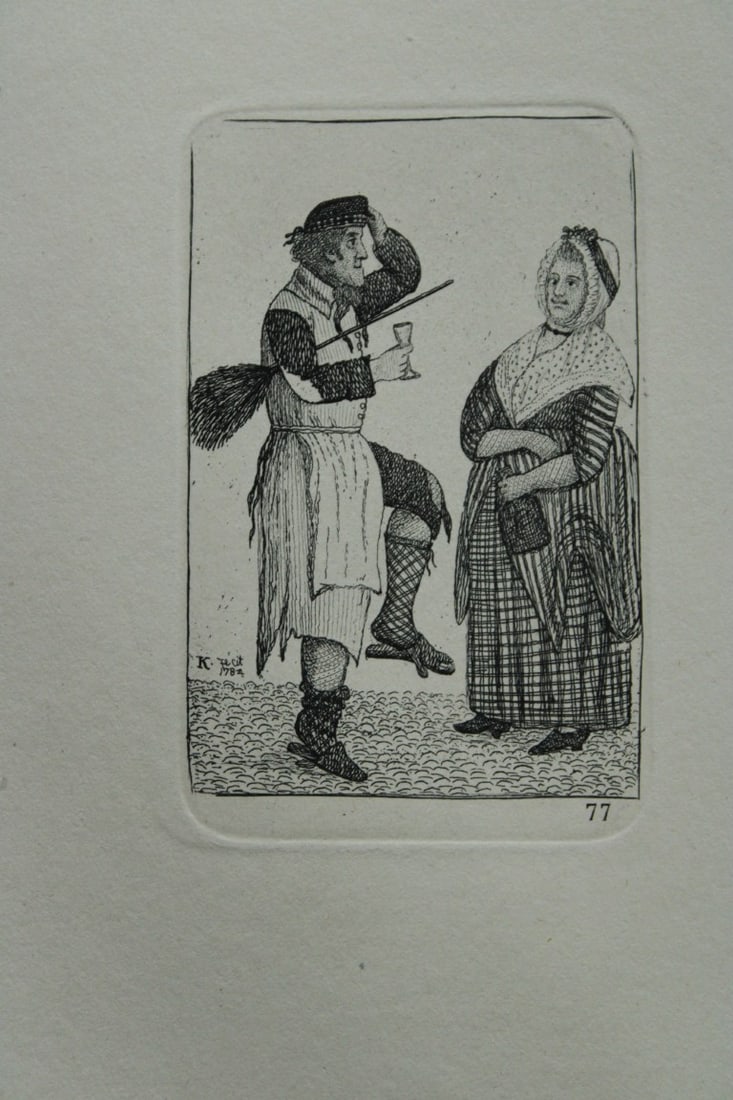 John Kay - 2 etchings of Scottish characters 1877: These engravings are from A Series of Original Portraits and Caricature Etchings by John Kay. Published by Adam and Charles Black, Edinburgh, 1877. Kay was a caricaturist, engraver and miniature paint
