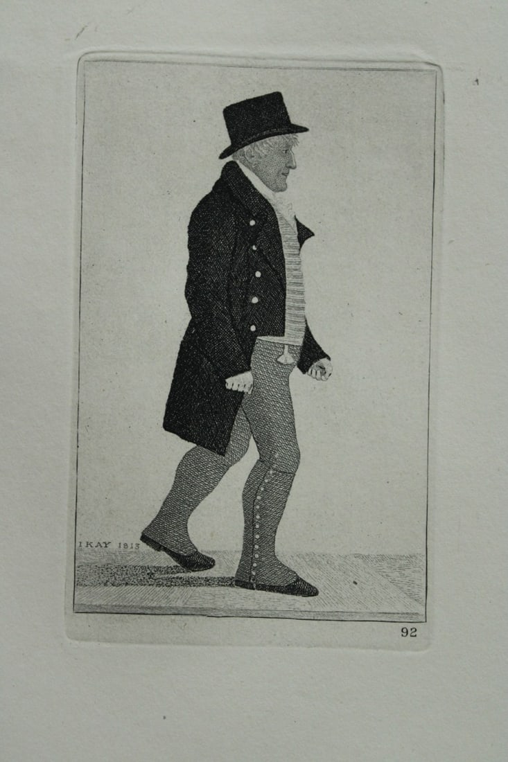 John Kay - 2 etchings of Scottish characters 1877: These engravings are from A Series of Original Portraits and Caricature Etchings by John Kay. Published by Adam and Charles Black, Edinburgh, 1877. Kay was a caricaturist, engraver and miniature paint