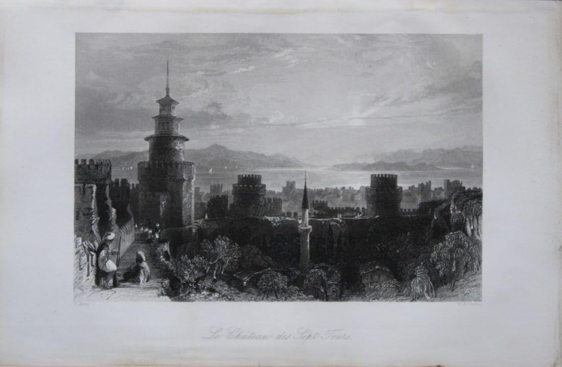 Thomas Allom - The Castle of Seven Towers, Ottoman Empire engraving 1855 (1 of 1)