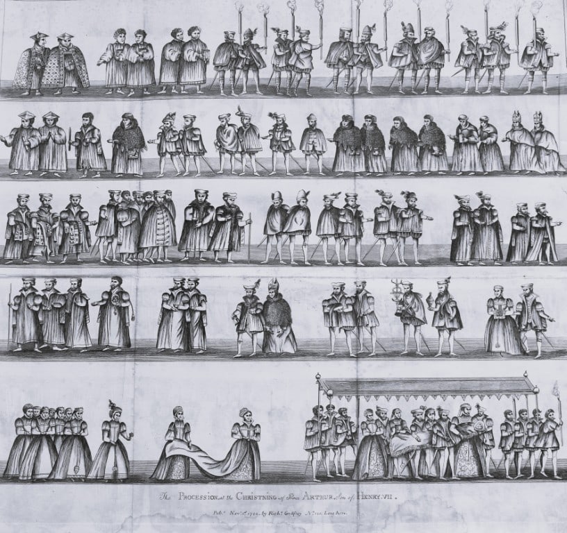 Large engraving of the christening of Henry VII's son Arthur 1782 (1 of 2)