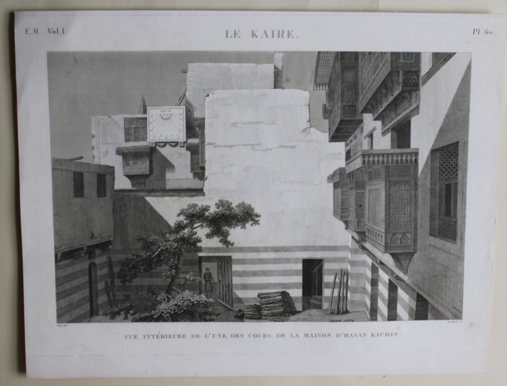 Description de l'Egypte - Hasan Kachef's House, Cairo 1820-29: This engraving is Plate 60 - Vue int?rieure de l'une des cours de la maison d'Hasan K?chef, Le Kaire from Etat Moderne volume 1 of Description de l'?gypte, ou Recueil des observations et des recherche