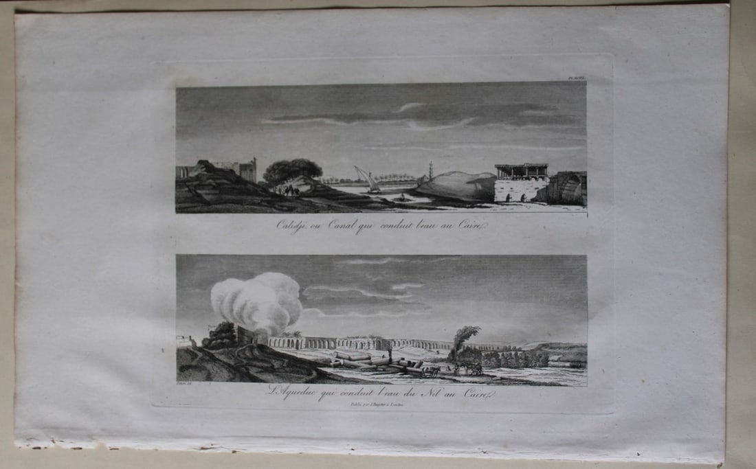Le Canal et Aqueduc by Vivant Denon 1807: This is plate 97 from the Voyage dans la Basse et la Haute-Egypte pendant les campagnes du General Bonaparte by Dominique Vivant Denon. Published by Samuel Bagster, London 1807.The full details of the