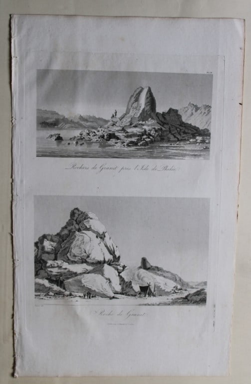 Vues de Rochers de Granit by Vivant Denon 1807: This is plate 105 from the Voyage dans la Basse et la Haute-Egypte pendant les campagnes du General Bonaparte by Dominique Vivant Denon. Published by Samuel Bagster, London 1807.The full details of th