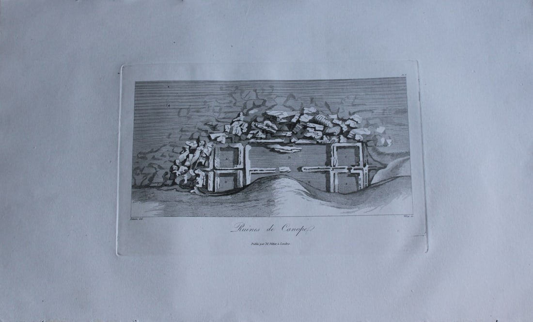 Ruines de Canope by Vivant Denon 1807: This is plate 5 from the Voyage dans la Basse et la Haute-Egypte pendant les campagnes du General Bonaparte by Dominique Vivant Denon. Published by Samuel Bagster, London 1807.The first member of the