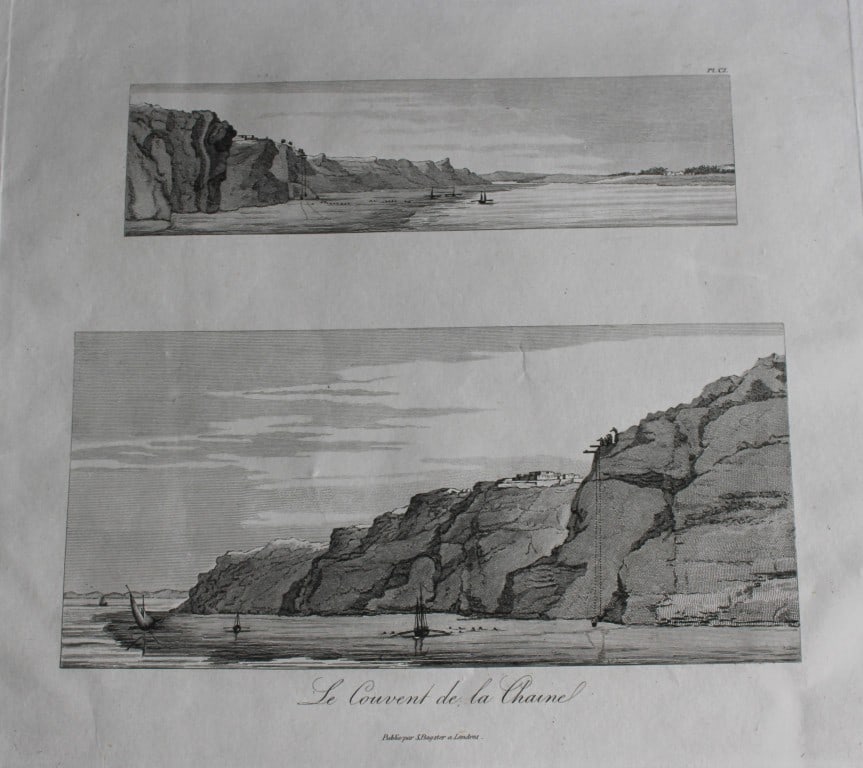 Couvent de la Chaine by Vivant Denon 1807: This is plate 101 from the Voyage dans la Basse et la Haute-Egypte pendant les campagnes du General Bonaparte by Dominique Vivant Denon. Published by Samuel Bagster, London 1807.The first member of th