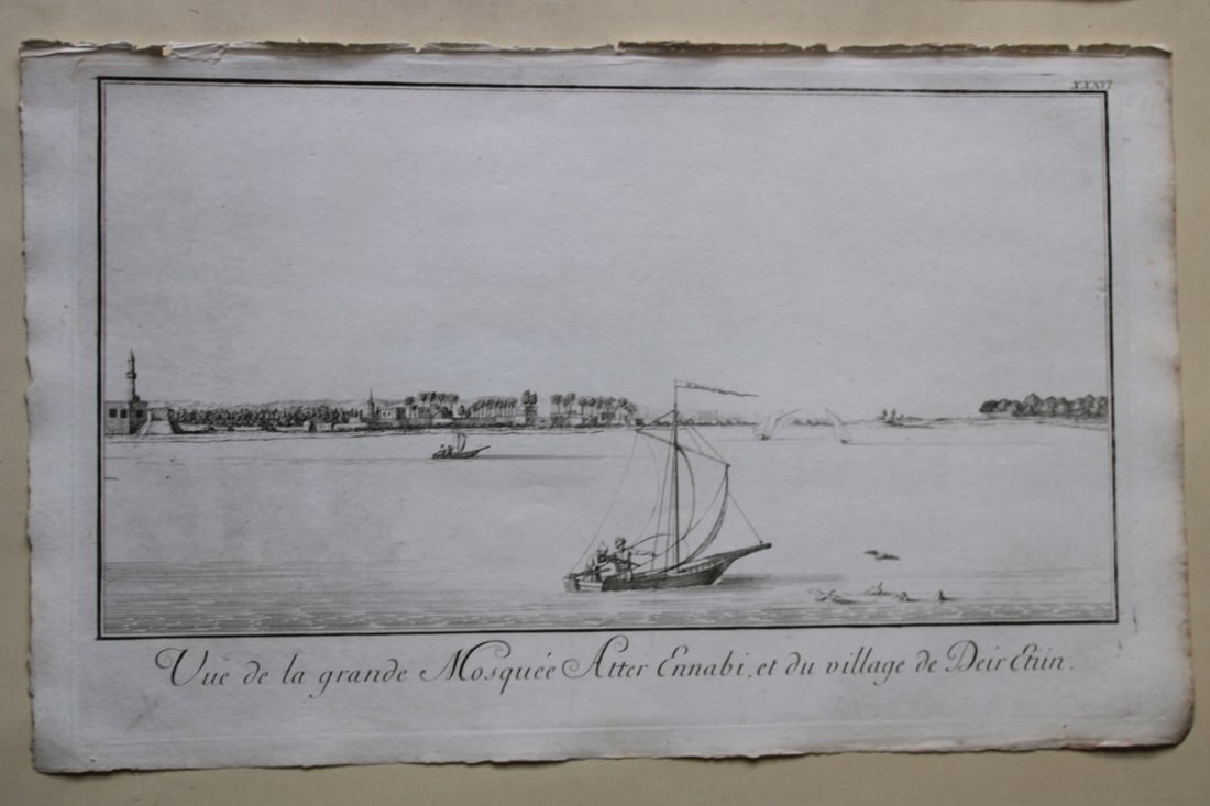 View of the Grand Mosque by Capt. FL Norden 1792: This copperplate engraving is from The Antiquities, Natural History, Ruins and Other Curiosities of Egypt, Nubia and Thebes by Frederic Lewis (or Ludvig) Norden. Printed for Edward Jeffreys, London 17