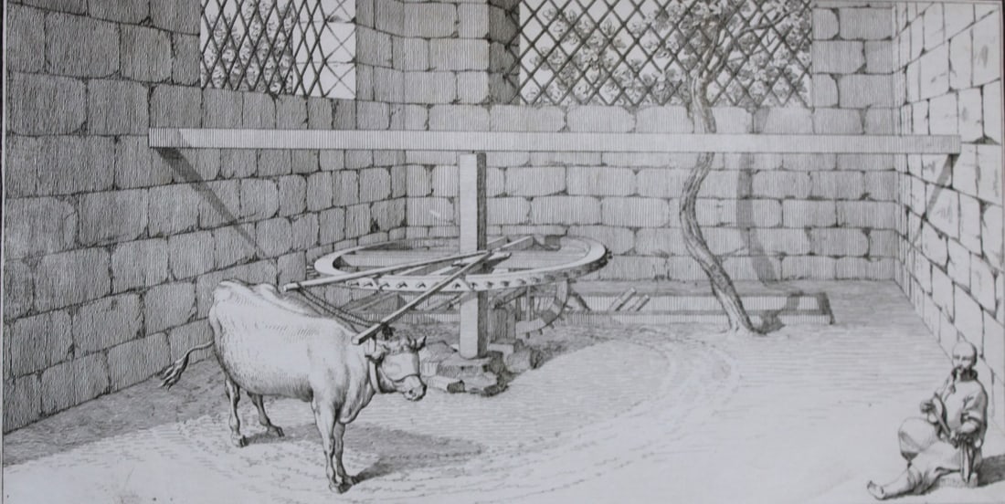 Water mill by Capt. FL Norden 1792: This copperplate engraving is from The Antiquities, Natural History, Ruins and Other Curiosities of Egypt, Nubia and Thebes by Frederic Lewis (or Ludvig) Norden. Printed for Edward Jeffreys, London 17