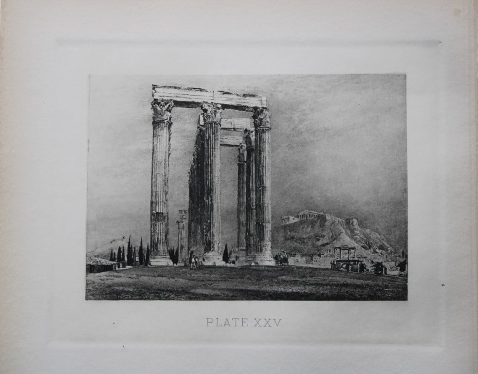 John Fulleylove 1897 - Etching of Temple of Olympian Zeus in Athens (1 of 2)