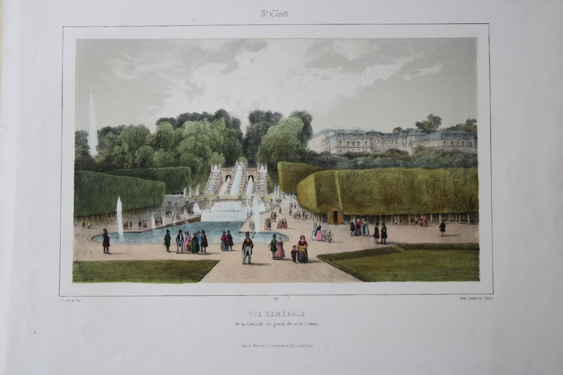 Charles Riviere - General view on Paris 1855: This rare coloured lithograph is from Paris Moderne, Grand Album. Representant les Vues et les Monuments les plus curieux de Paris et les Sites les plus remarquables des Environs. Published by Maison