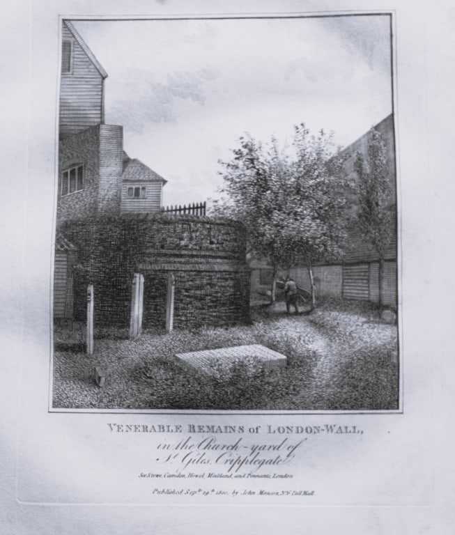 John Thomas Smith - Engraving of Venerable Remains of London Wall 1791: An original engraving from John Thomas Smith's Antiquities of London and its Environs. Published in London by T Sewell, J Manson et al 1791.Engraved by John Thomas "Antiquity" Smith (1766-1833), the d