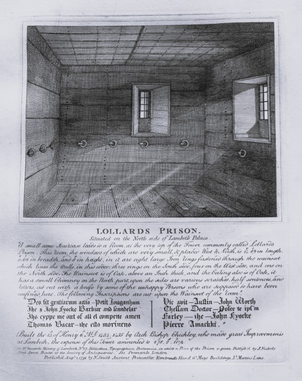 John Thomas Smith - Engraving of Lollards Prison, London 1791: An original engraving from John Thomas Smith's Antiquities of London and its Environs. Published in London by T Sewell, J Manson et al 1791.Engraved by John Thomas "Antiquity" Smith (1766-1833), the d