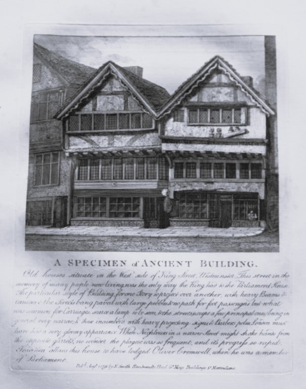 John Thomas Smith - Engraving of an Ancient Building in London 1791: An original engraving from John Thomas Smith's Antiquities of London and its Environs. Published in London by T Sewell, J Manson et al 1791.Engraved by John Thomas "Antiquity" Smith (1766-1833), the d