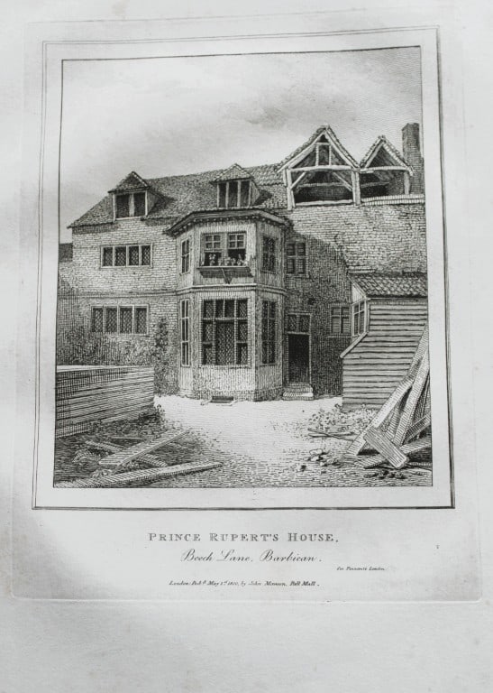 John Thomas Smith - Engraving of Prince Rupert's House, London 1791: An original engraving from John Thomas Smith's Antiquities of London and its Environs. Published in London by T Sewell, J Manson et al 1791.Engraved by John Thomas "Antiquity" Smith (1766-1833), the d
