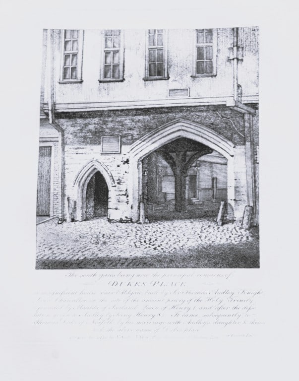 John Thomas Smith - Engraving of Dukes Place, London 1791: An original engraving from John Thomas Smith's Antiquities of London and its Environs. Published in London by T Sewell, J Manson et al 1791.Engraved by John Thomas "Antiquity" Smith (1766-1833), the d