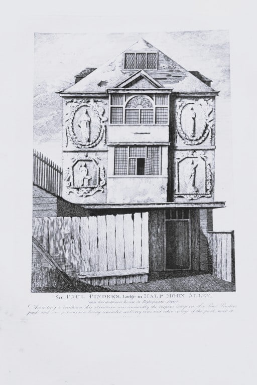 John Thomas Smith - Engraving of Half Moon Alley, London 1791: An original engraving from John Thomas Smith's Antiquities of London and its Environs. Published in London by T Sewell, J Manson et al 1791.Engraved by John Thomas "Antiquity" Smith (1766-1833), the d
