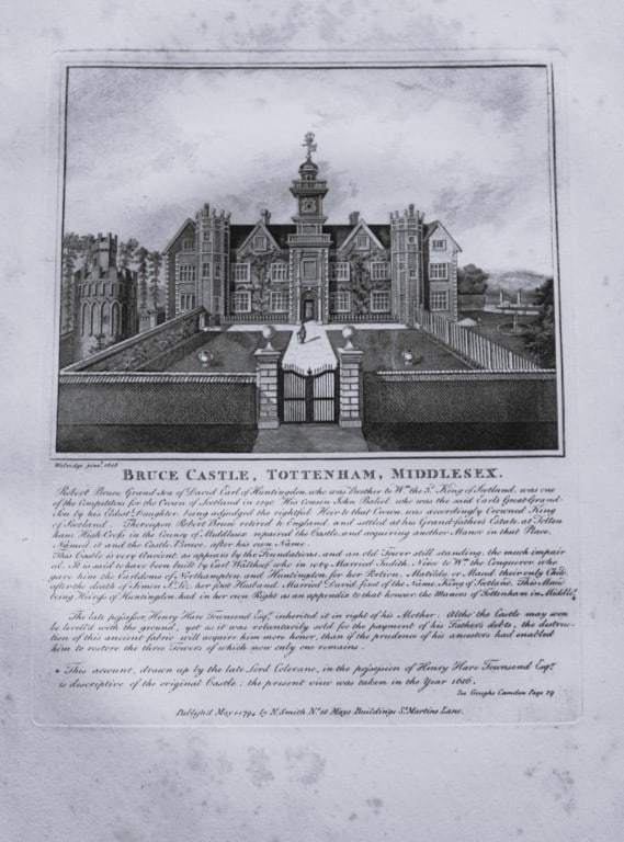 John Thomas Smith - Engraving of Bruce Castle, Tottenham, London 1791: An original engraving from John Thomas Smith's Antiquities of London and its Environs. Published in London by T Sewell, J Manson et al 1791.Engraved by John Thomas "Antiquity" Smith (1766-1833), the d