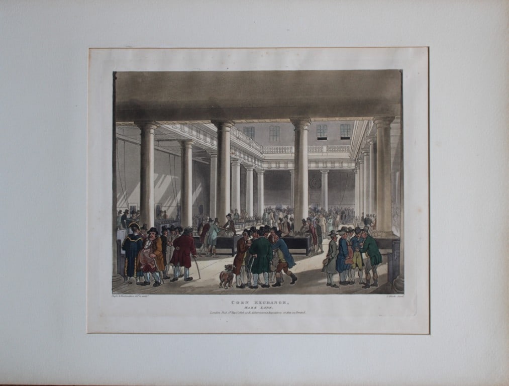 Rowlandson and Pugin - Aquatint of the Corn Exchange, London 1808 (1 of 2)