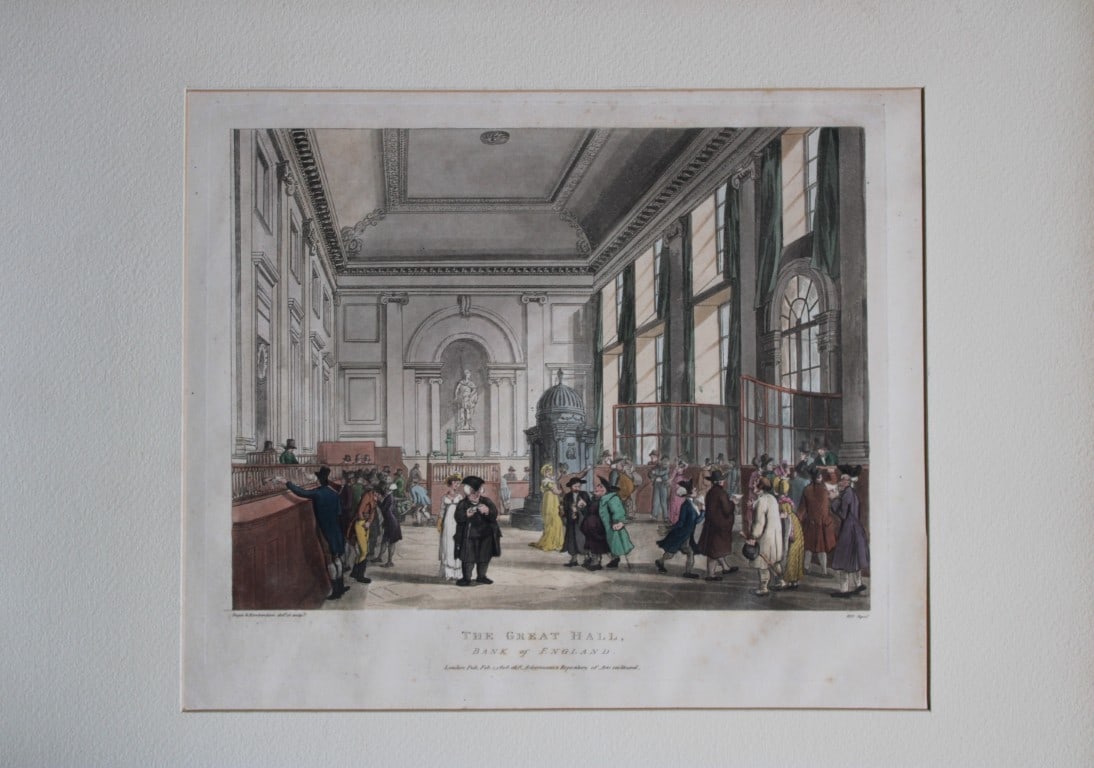 Rowlandson and Pugin - Aquatint of Bank of England, London 1808 (1 of 2)