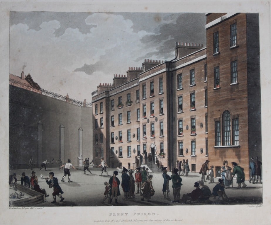 Rowlandson and Pugin - Aquatint of Fleet Prison, London 1808 (1 of 2)