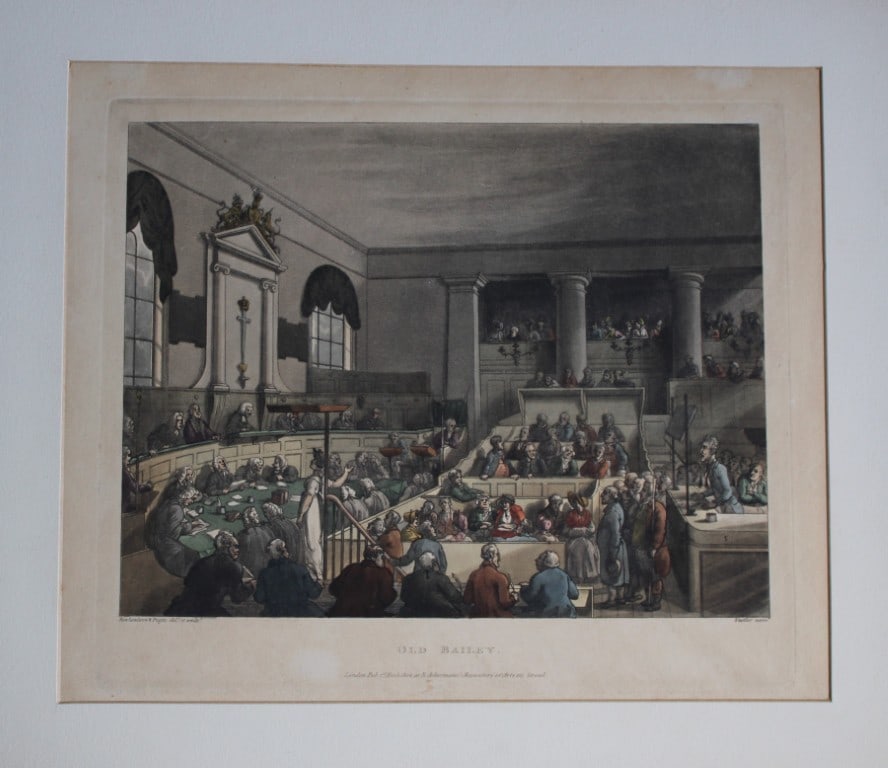 Rowlandson and Pugin - Aquatint of The Old Bailey, London 1808 (1 of 2)