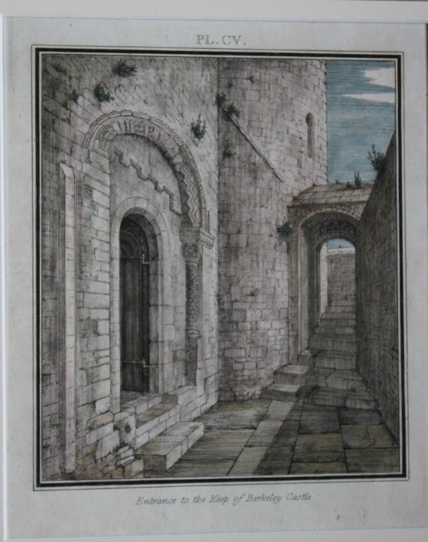 Samuel Lysons - Berkeley Castle, Gloucestershire 1802: This hand coloured engraving entitled Entrance to the Keep of Berkeley Castle in Gloucestershire is by Samuel Lysons, dated 1802. Lysons was an artist of some skill, and between 1785 and 1796 was an o