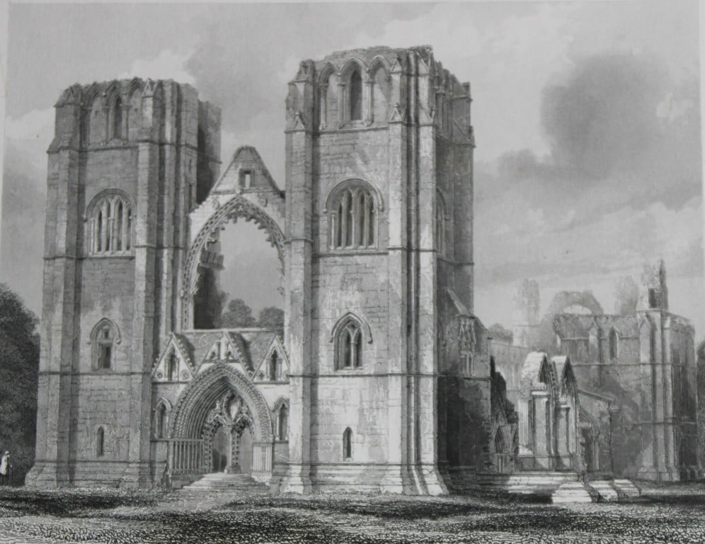 J Godfrey - Engraving of Elgin Cathedral, Scotland c1875 (1 of 2)