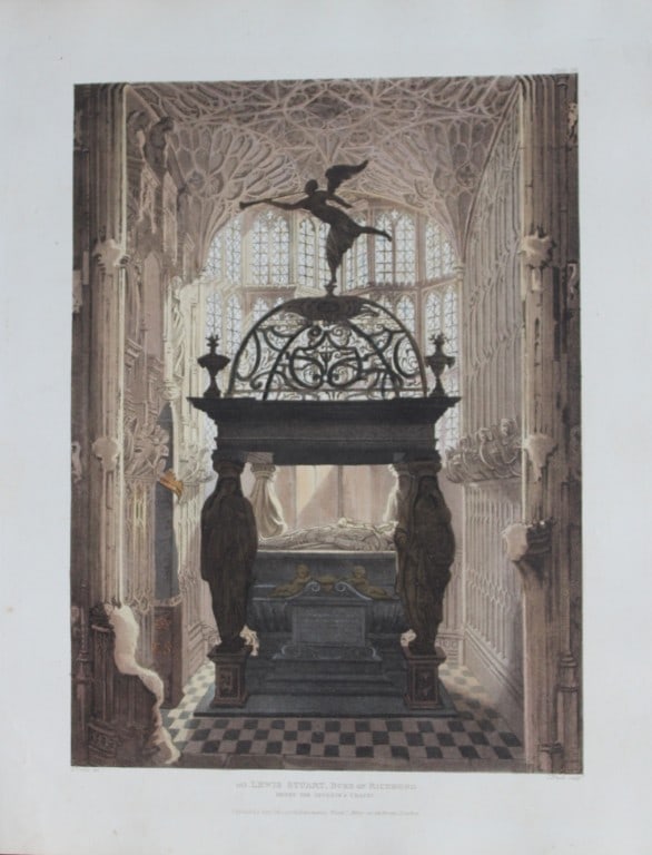 T Uwins - Duke of Richmond in Westminster Abbey engraved by J Bluck 1812: This aquatint print is from The History of the Abbey Church of St. Peter's Westminster, Its Antiquities and Monuments by Rudolph Ackermann and William Combe, published in London 1812.One of the quinte