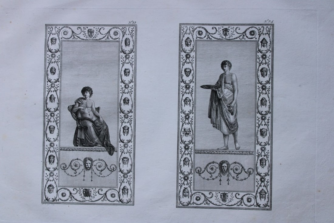 Nicolas Ponce - Original engraving of Roman frescoes by Mlle. De Gai 1805 (1 of 3)