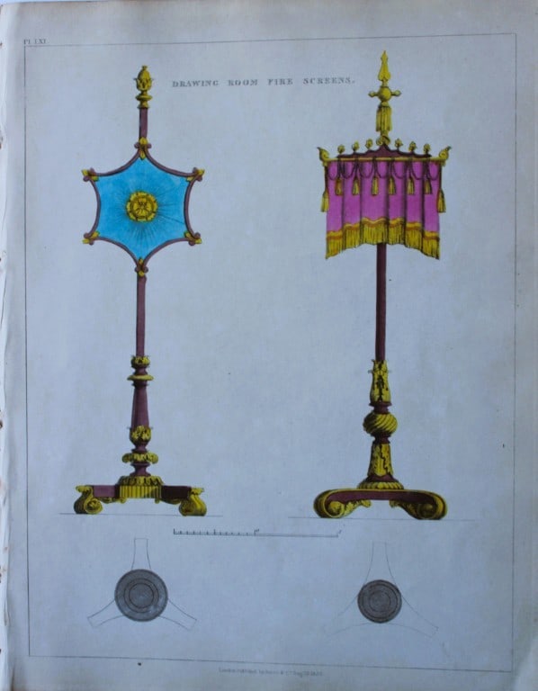 George Smith - The Cabinet Maker & Upholsterer's Guide engraving 1828.: Hand-coloured copperplate engraving from George Smith?s The Cabinet-Maker and Upholsterer?s Guide, Jones and Co., London, 1828. George Smith was upholsterer and furniture draughtsman to his Majesty (t