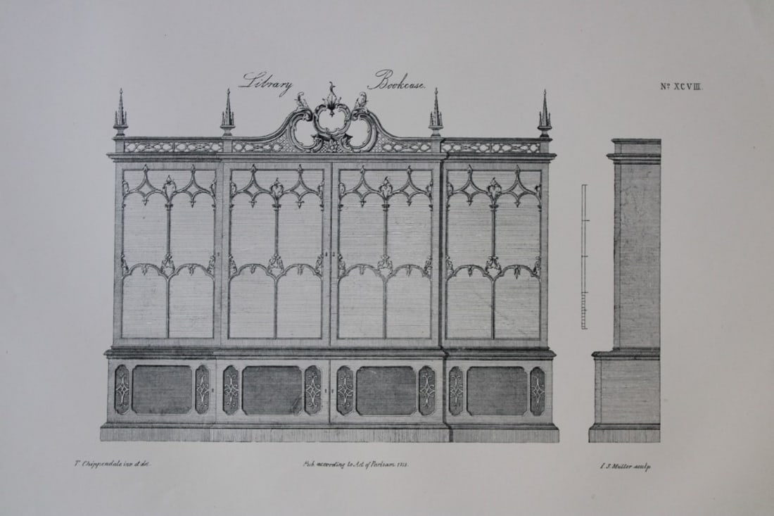 Thomas Chippendale - Original engraving of a Library Bookcase 1762 (1 of 1)